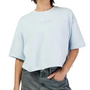 FOX RACING WOMENS WORDMARK OVERSIZED CROP TEE PALE BLUE