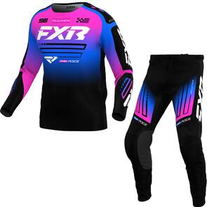 FXR YOUTH CLUTCH MX JERSEY AND PANTS 25 - BLACK/BLUE/PINK
