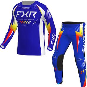 FXR YOUTH CLUTCH MX JERSEY AND PANTS ROYAL/YELLOW/RED
