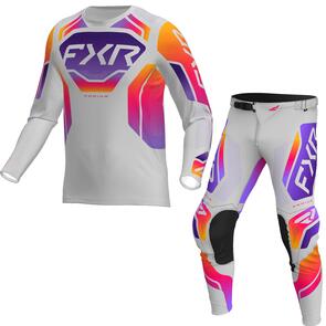 FXR YOUTH PODIUM MX JERSEY AND PANTS 26 - GREY/PURPLE/TANG