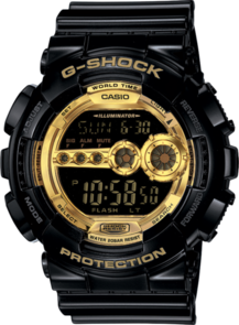 G-SHOCK GD100GB-1D DIGITAL WATCH GLOSS BLACK & GOLD