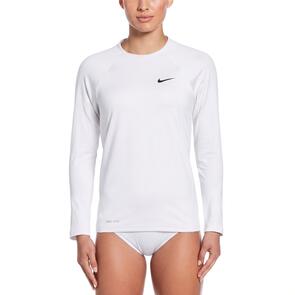 NIKE SWIM WOMENS ESSENTIAL LONG SLEEVE HYDROGUARD TOP WHITE