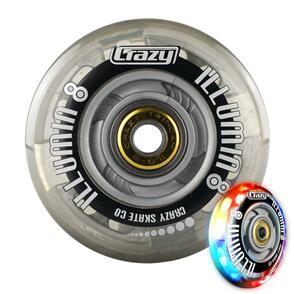 CRAZY SKATES 76MM ILLUMIN8 SILVER LED LIGHT-UP INLINE WHEELS