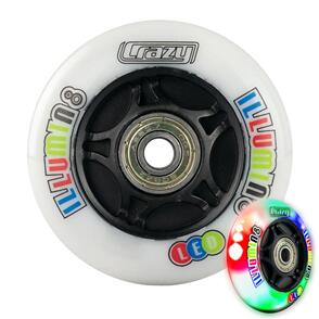 CRAZY SKATES 76MM ILLUMIN8 WHITE LED LIGHT-UP INLINE WHEELS