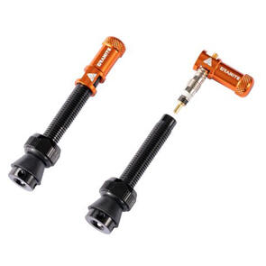 GRANITE DESIGNS 44MM BLACK VALVE STEM WITH ORANGE JUICY NIPPLE VALVE CAP