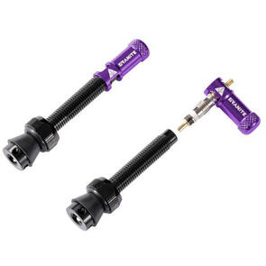 GRANITE DESIGNS 60MM BLACK VALVE STEM WITH PURPLE JUICY NIPPLE VALVE CAP