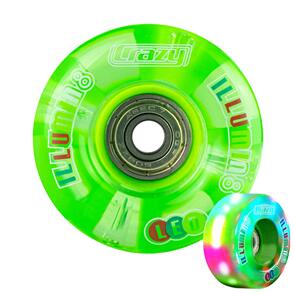 CRAZY SKATES 58MM  ILLUMIN8 GREEN LED LIGHT-UP ROLLER SKATE WHEELS (SET OF 2)