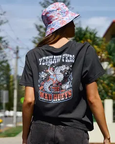 MAD HUEYS YEE HAW SEAHORSE WOMENS SS TEE VINTAGE BLACK