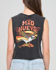 MAD HUEYS BIRDS OF PREY WOMENS CROP MUSCLE WASHED BLACK