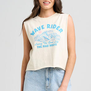 THE MAD HUEYS WAVE RIDER | WOMENS CROP MUSCLE STONE
