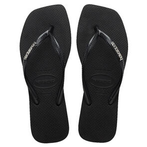 HAVAIANAS SLIM SQUARE LOGO METALLIC BLACK / SILVER