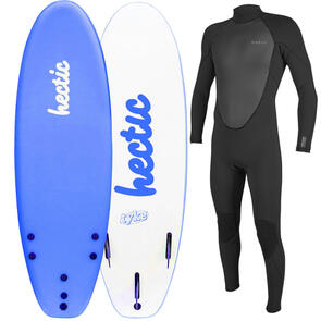 HECTIC BOARD CO 2025 TYKE 5'6 SOFTBOARD BLUE - INCLUDES LEASH & FINS + ONEILL YOUTH 3/2MM FACTOR STEAMER BACK ZIP BLACK COMBO