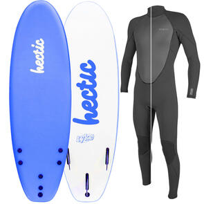 HECTIC BOARD CO 2025 TYKE 5'6 SOFTBOARD BLUE - INCLUDES LEASH & FINS + ONEILL YOUTH 3/2MM FACTOR STEAMER BACK ZIP BLACK COMBO