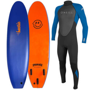 HECTIC BOARD CO SPLASHER PRO SOFTBOARD BLUE 6'6 + BOYS O'NEILL REACTOR SURF PACKAGE