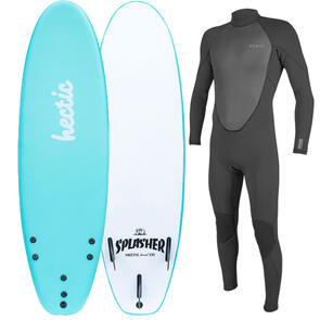 HECTIC BOARD CO 2025 SPLASHER SOFTBOARD 6'0 MENTHOL INCLS LEASH & FINS + YOUTH 3/2MM FACTOR STEAMER BACK ZIP BLACK COMBO
