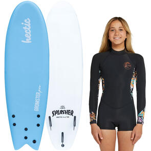 HECTIC BOARD CO 2024 GROMSTER PRO 5'10 SOFTBOARD ICE + GIRLS O'NEILL BAHIA SPRINGSUIT PACKAGE