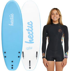 HECTIC BOARD CO 2024 TYKE 5'6 SOFTBOARD ICE + GIRLS ONEILL BAHIA SPRINGSUIT PACKAGE