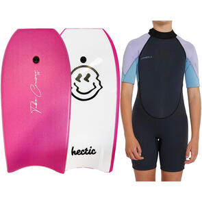 HECTIC BOARD CO 2023 TUBE CRUISER PINK WHITE 38 (INCLUDES LEASH) + O'NEILL GIRLS REACTOR 2 BZ SS SRING 2MM