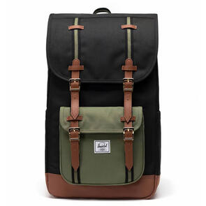 HERSCHEL SUPPLY CO LITTLE AMERICA BACKPACK 30L BLACK FOUR LEAF CLOVER SADDLE BROWN