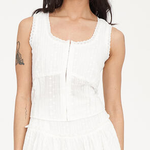 HUFFER BRODERIE BODICE TOP CHALK
