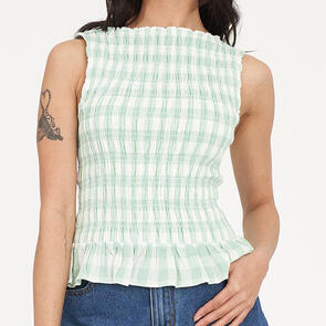 HUFFER CELINE GIGI SHIRRED TOP MATCHA/CHALK