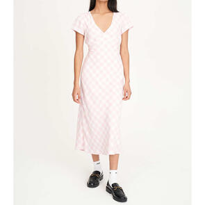 HUFFER CELINE TIE BACK MIDI DRESS PINK/CHALK