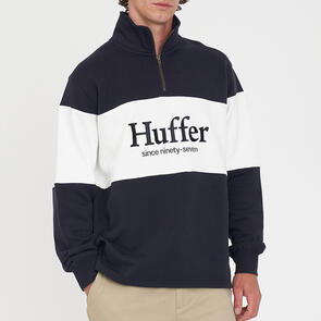 HUFFER CLASSIC 1/4 ZIP BLOCK JERSEY NAVY