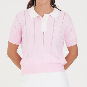 HUFFER GOLF WOMENS LINE KNIT POLO/CAMELLIA/WHITE