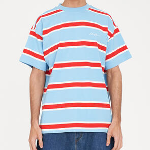 HUFFER STRIPE BLOCK TEE BLUE/POPPY