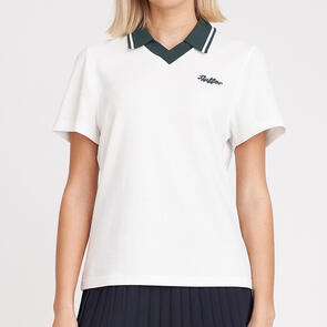 HUFFER WOMENS BIRDIE SS POLO CHALK FOREST