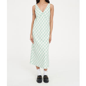 HUFFER WOMENS CELINE MIDI DRESS MATCHA/CHALK