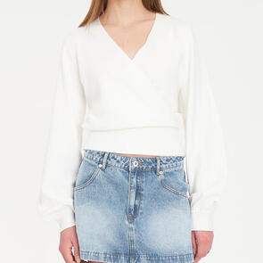HUFFER WOMENS CLEO WRAP CARDIGAN CHALK