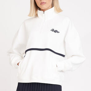 HUFFER WOMENS CLUB 1/4 ZIP CREW CHALK/NAVY