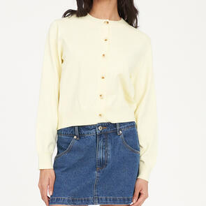 HUFFER WOMENS KENZIE CROP KNIT CARDIGAN BUTTER