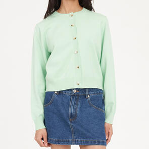 HUFFER WOMENS KENZIE CROP KNIT CARDIGAN MATCHA