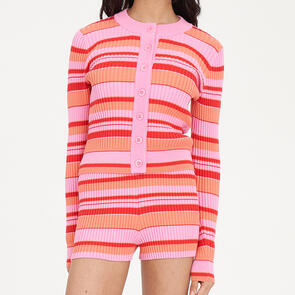 HUFFER WOMENS KYRA STRIPE KNIT CARDIGAN HEATWAVE