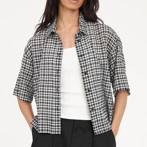 HUFFER WOMENS ROONEY DAD SHIRT BLACK/CHALK