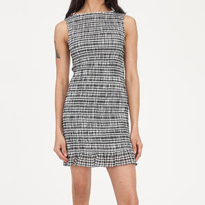 HUFFER WOMENS ROONEY GIGI SHIRRED DRESS BLACK/CHALK
