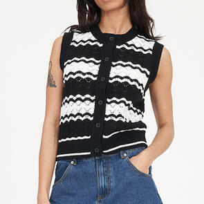 HUFFER ZIGGY STRIPE VEST BLACK/WHITE