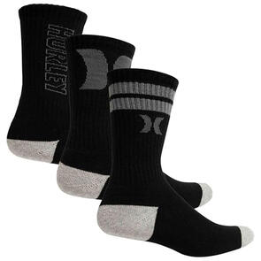 HURLEY 3PK MENS 1/2 TERRY CREW BLACK/GREY