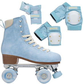 IMPALA SKATES SAMIRA QUAD SKATE DUSTY BLUE + YOUTH PROTECTIVE PAD SET SKY BLUE YELLOW