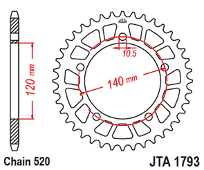 JT SPROCKETS 1793.44BLK RACELITE ALUMINIUM REAR SPROCKET BLACK 44T 520 PITCH - SUZUKI / TRIUMPH / ROYAL ENFIELD