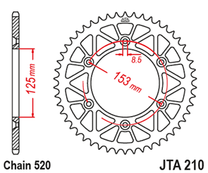 JT SPROCKETS 210.48BLK RACELITE ALUMINIUM REAR SPROCKET BLACK 48T 520 PITCH - BETAMOTOR / HONDA