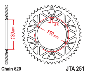 JT SPROCKETS 251.49BLK RACELITE ALUMINIUM REAR SPROCKET BLACK 49T 520 PITCH - YAMAHA YZ125P YZ125N YZ125RL