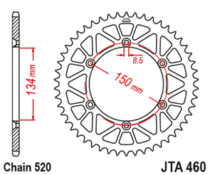 JT SPROCKETS 460.51BLK RACELITE ALUMINIUM REAR SPROCKET BLACK 51T 520 PITCH - KAWASAKI KX125B KX125M KX250R