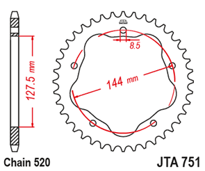 JT SPROCKETS 751.43BLK RACELITE ALUMINIUM REAR SPROCKET BLACK 43T 520 PITCH - DUCATI 950 HYPERMOTARD