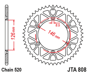 JT SPROCKETS 808.46BLK RACELITE ALUMINIUM REAR SPROCKET BLACK 46T 520 PITCH - SUZUKI RS175T