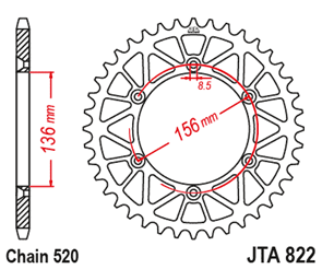 JT SPROCKETS 822.48BLK RACELITE ALUMINIUM REAR SPROCKET BLACK 48T 520 PITCH - BETAMOTOR / GAS GAS / HUSQVARNA