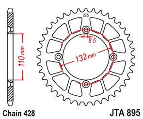 JT SPROCKETS 895.46ORG RACELITE ALUMINIUM REAR SPROCKET ORANGE 46T 428 PITCH - GAS GAS / HUSQVARNA / KTM