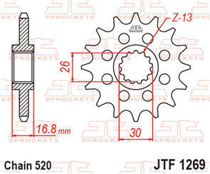 JT SPROCKETS 1269.16 STEEL FRONT SPROCKET 16T 520 PITCH - HONDA CBR600F CBR600R CBR900RR